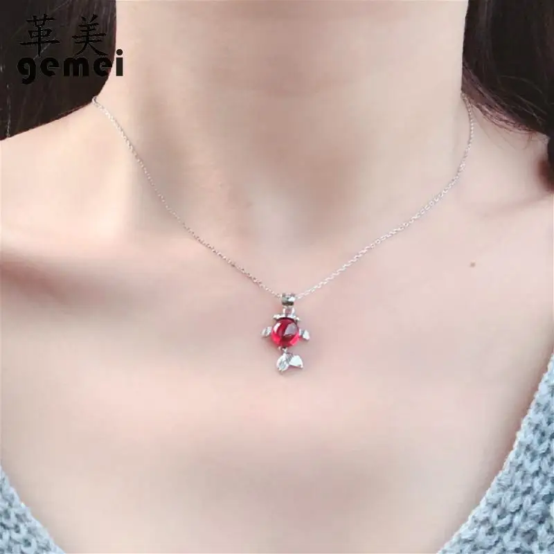

Gemei New Arrival Red/white Natural Stone Opal Necklaces & Pendants For Women 925 Sterling Silver Jewelry Women's Gift
