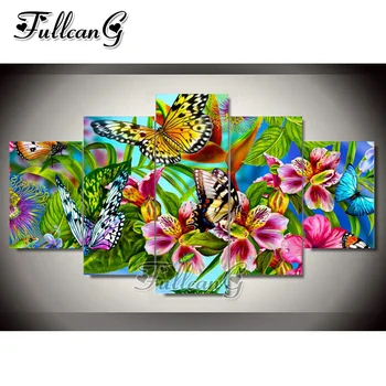 

FULLCANG Flower Butterfly Diy Full Square Diamond Embroidery 5pcs Diamond Painting Cross Stitch Mosaic Needlework Kits G609