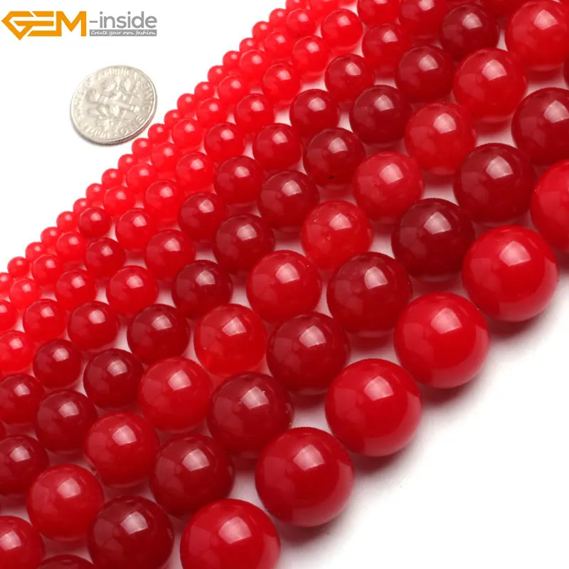 Gem-inside 4-14 мм круглые каменные бусины гладкие красные нефритовые бусины для изготовления ювелирных изделий Браслеты для женщин 15 ''DIY бусины ювелирные изделия