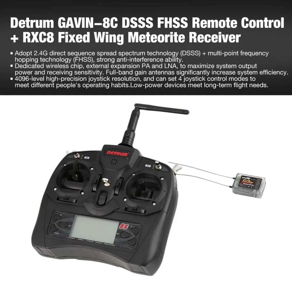 

Detrum GAVIN-8C 2.4G DSSS FHSS 8 Channels Remote Control RXC8 Fixed Wing Meteorite Stabilization Receiver DTM-T007 ht