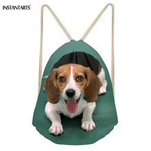 INSTANTARTS Kawaii 3D Собака Beagle Печать Женщины Мужчины мешки с Кулиской мягкий рюкзак для путешествий хранения рюкзаки многофункциональные пляжные сумки