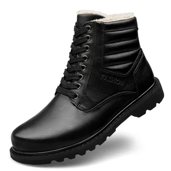 

men large size casual business office dress winter snow warm boots platform fur boot cow leather tooling cotton shoes man zapato