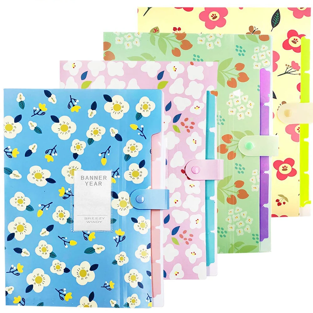 

XRHYY 5 Pockets Plastic Floral Printed Accordion Document File Folder Expanding Letter Organizer for School Teacher and Office