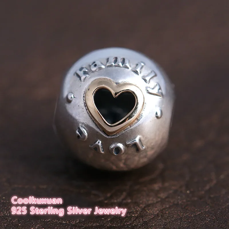 

Family Love Clip Charm 925 Sterling Silver Light Yellow Gold Color Heart Stopper Beads Fits Original Pandora Bracelets Jewelry