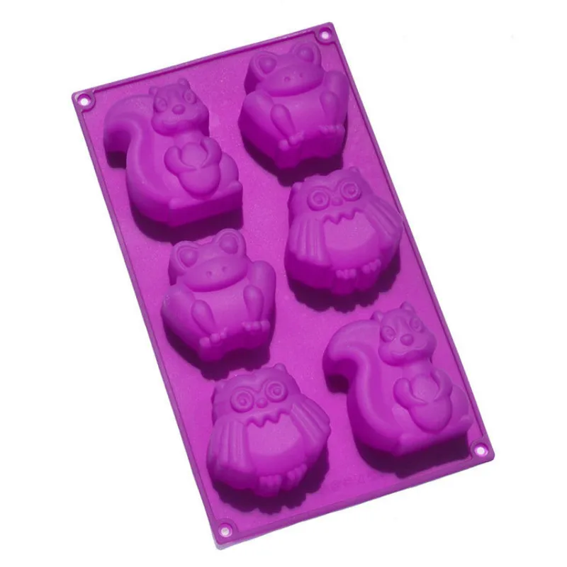

6 In 1 Creative DIY Cartoon Animal Owl Squirrel Model Silicone Cake Mould Simple Practical Home Kitchen Bakeware Cake Tool