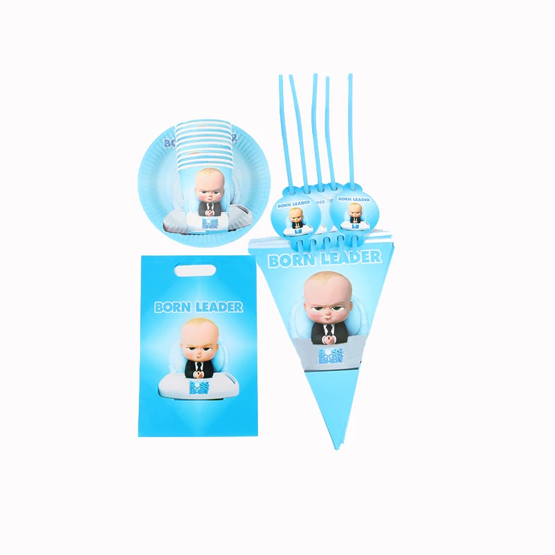 

Cartoon children birthday party boss baby theme party disposable tableware plate paper cup gift bag party supplies
