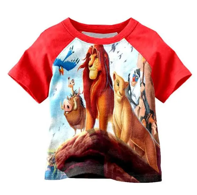 Summer Boy Red Raglan Sleeve Short Sleeve Lion King Pattern Handsome Boy Shirt - Color: as  picture