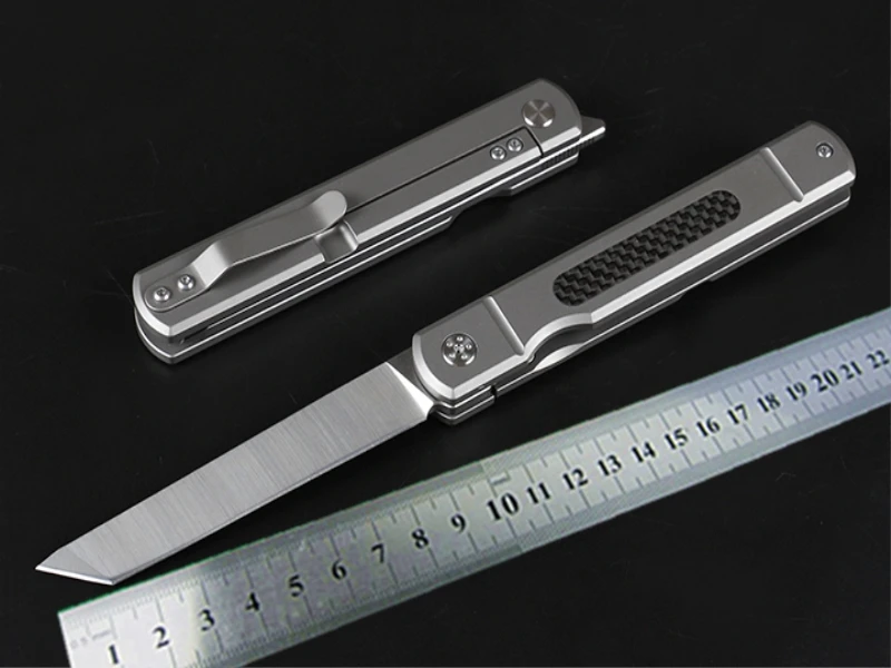 folding blade knife commander flipper D2 blade titanium + carbon fiber handle tactical pocket knives outdoor camping EDC tools folding blade knife commander flipper D2 blade titanium + carbon fiber handle tactical pocket knives outdoor camping EDC tools