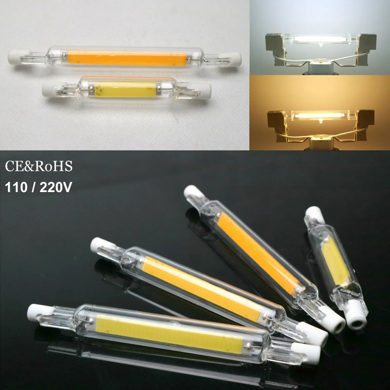Durable R7S LED Bulb Glass Ceramic Tube Light 6W 12W 78mm 118mm Replace Halogen