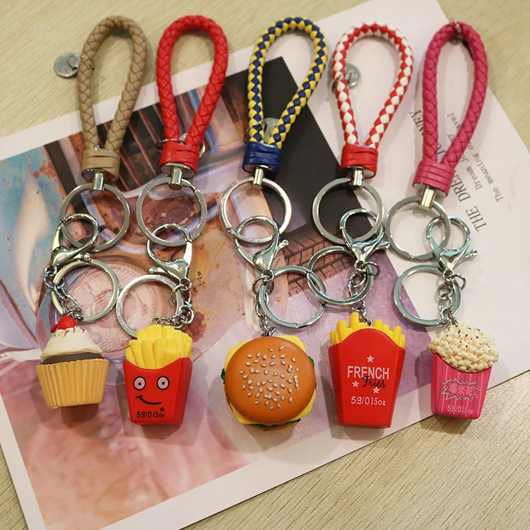 

2019 New Hot Dog Hamburger French Fries Pendant Women Keychain Mobile Shell Accessories Kids Christmas Gift