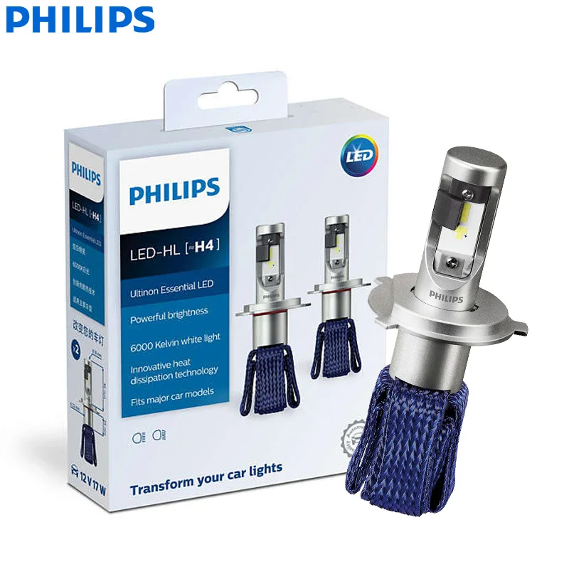 Philips Ultinon Эфирное светодиодный H4 H7 H8 H11 H16 HB3 HB4 H1R2 9003 9005 9006 9012 12V UEX2 6000 К авто фары Противотуманные огни(двойная