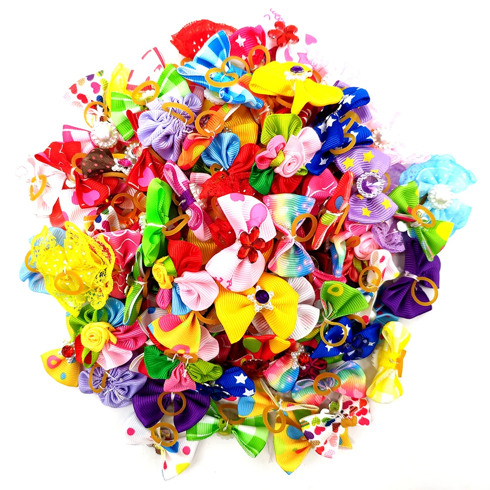100/lot New Mix Designs Diamand Pearls Style dog bows pet hair bows dog
