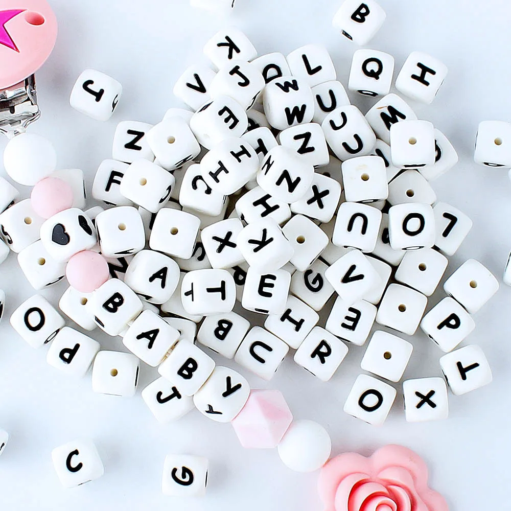 15/36/100/200/500/1000pcs Letter Silicone Beads 12mm Baby Teether Beads Chewing Alphabet Bead For Personalized Name DIY Teething 3