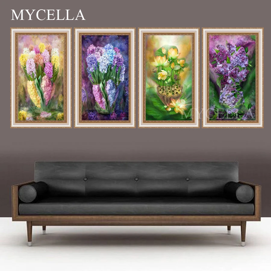 MYCELLA 5D Mosaic Flower Picture Diamond Embroidery Lavender Lotus Diy Painting Cross Stitch Full Needlework | Дом и сад