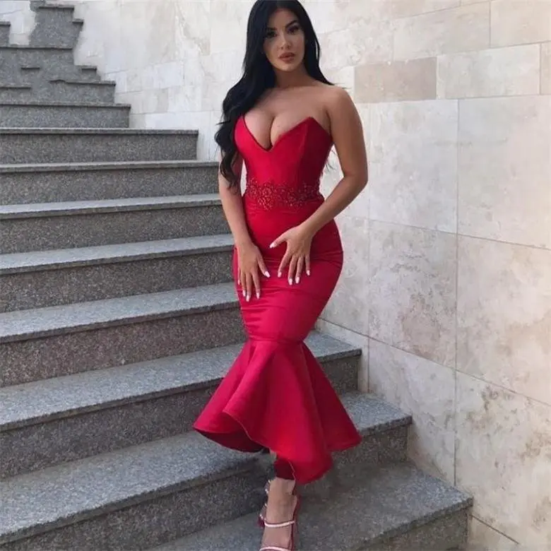 Vintage-Short-Mermaid-Prom-Dresses-2019-Sexy-V-Neck-Tea-Length-Evening-Dress-Appliques-Red-African_conew1