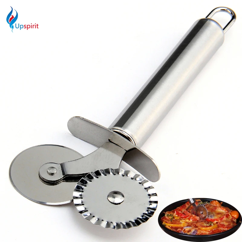 

Upspirit Stainless Steel 2 Wheels Pizza Peel Wheel Peeler Cake Cookie Dough Cutter Bread Slicer Baking Pastry Tools Bakeware