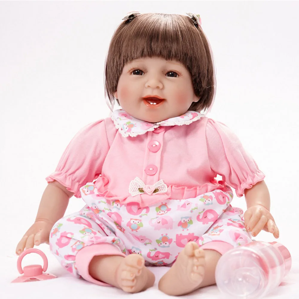 

55cm Smile Lifelike Newborn Baby Doll Soft Silicone Reborn Girl Doll with Cloth Body Toy For Kids Birthday Xmas Gift