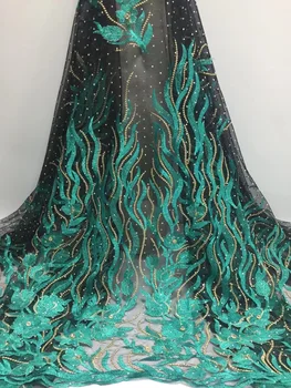 

Green African Lace Fabric 2018 High Quality Lace Nigerian Lace Fabric With Rhinestones Tulle French Lace For Women Dress