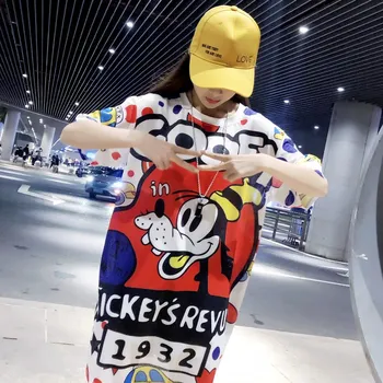 

Maternity wear 2019 summer cartoon print short-sleeved bottoming shirt loose personality in the long section T-shirt pregnancy s