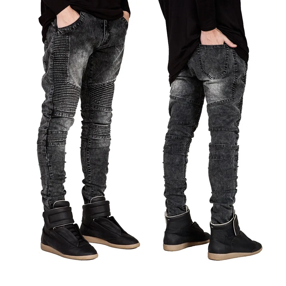 Мужские обтягивающие джинсы для мужчин, подиум, облегающие джинсы велосипедист-гонщик, Стрейчевые джинсы в стиле хип-хоп для мужчин Y2036 - Цвет: Gray