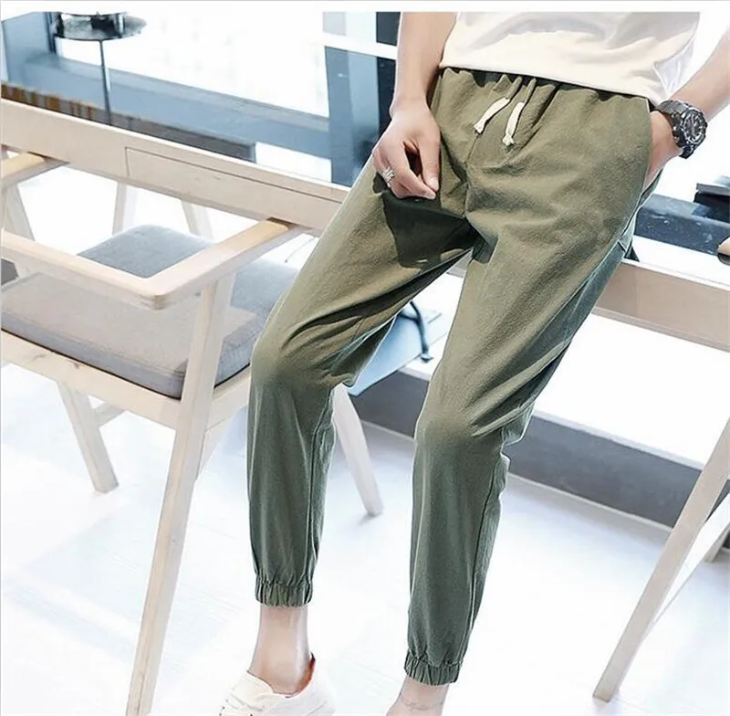 Men New Summer High quality Casual Cotton And Linen Pants Solid Slim All-Match Trousers With Pocket Plus Size Pants M-6XL