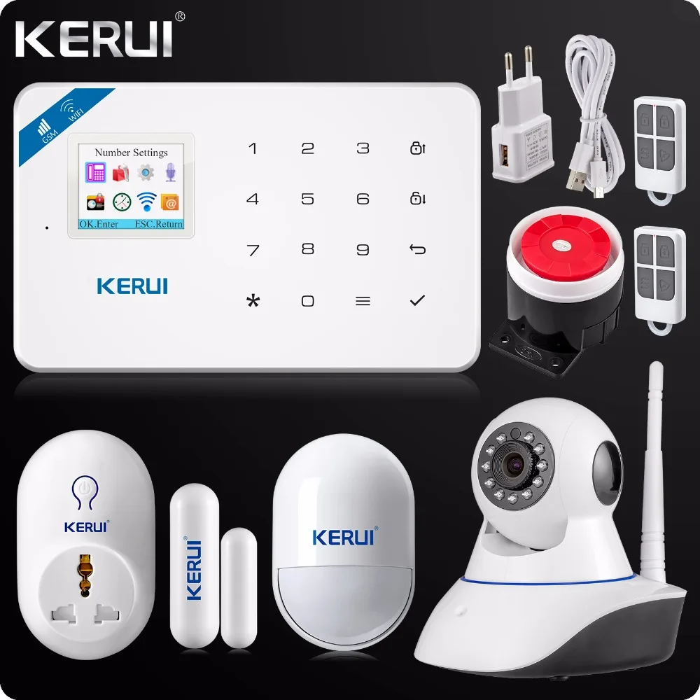 KERUI W18 Smart WIFI GSM SMS Home Burglar Security Alarm System Wifi IP Camera 720P Smart Socket For Home Security Alarm KERUI W18 Smart WIFI GSM SMS Home Burglar Security Alarm System Wifi IP Camera 720P Smart Socket For Home Security Alarm