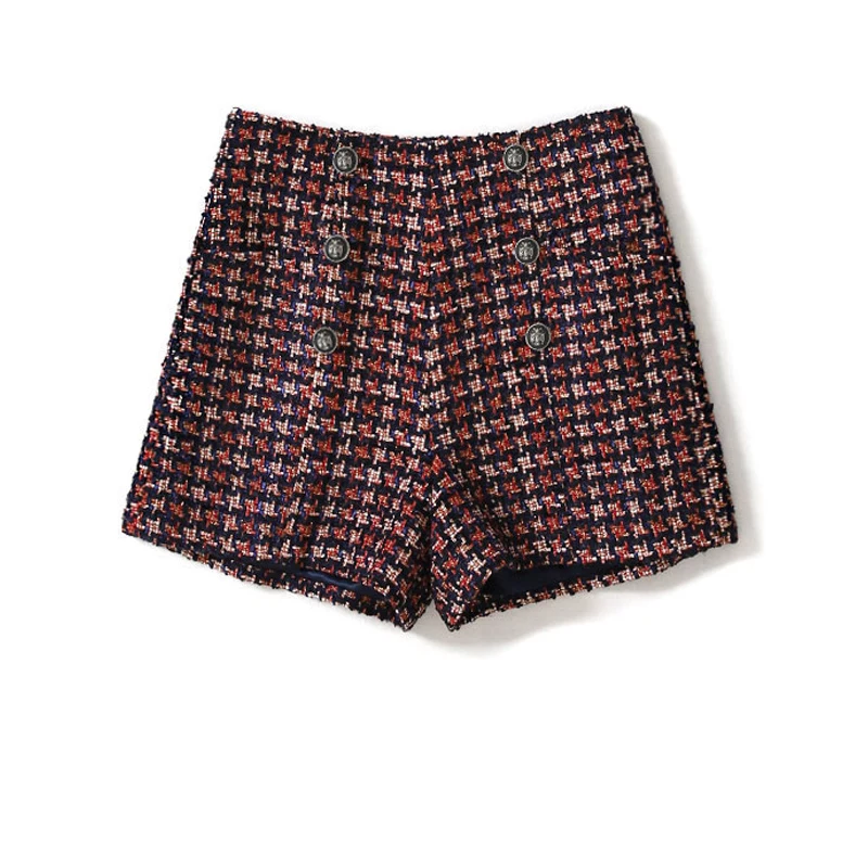 

Red plaid tweed shorts 2019 spring / autumn women's shorts woven high waist wear boots shorts