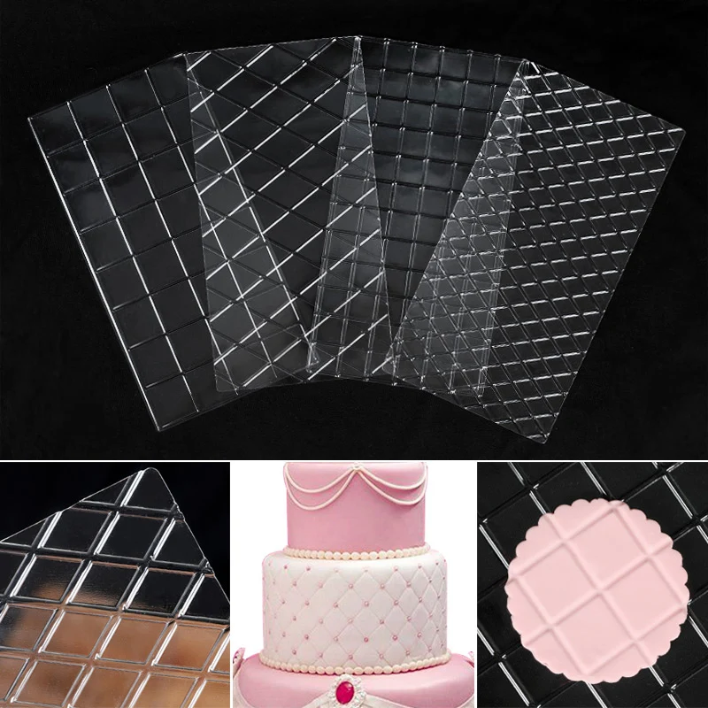 

4pcs/set Transparent Plastic Grid Texture Mat Cake Chocolate Printing Mold Grid Decorating Tools Fondant Imprint Baking Mat