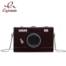 Ослепительный тренд, дизайн камеры, лакированная кожа, женские вечерние мини-клатчи, мини-сумки через плечо, для женщин, кошельки, сумки с клапаном, Bolsa