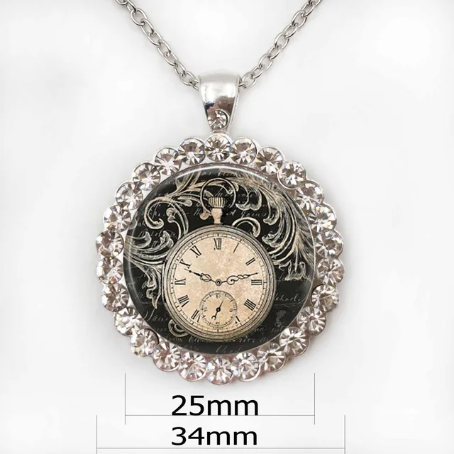 Free shipping Vintage Clock Necklace Round clock pocket watch pendant