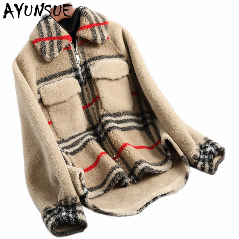 

AYUNSUE 100% Real Fur Coat Winter Coat Women Clothes 2019 Korean Fashion Ladies Wool Thick Warm Plaid Jacket Overcoat 18193LW537