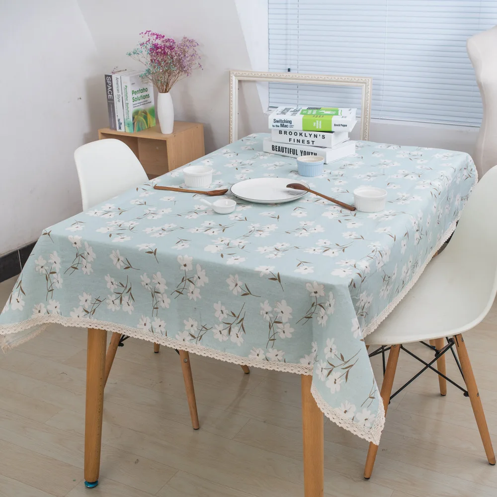 

Japanese and Korean small fresh countryside blue flower cotton linen Tablecloth tea table cloth and other kitchen home decorati