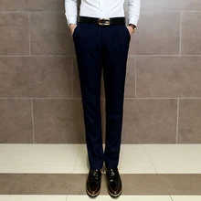 Высокое качество черный костюм брюки мужские хлопок и полиэстер ткань темно-синий костюм обтягивающие мужские брюки дизайн Мужские штаны 28-34