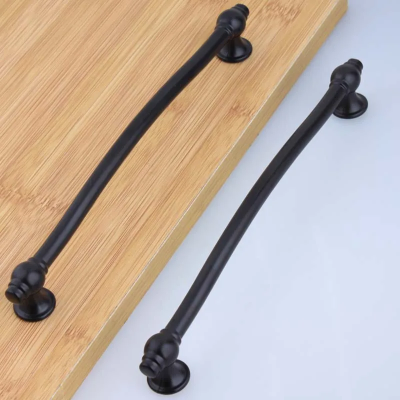 

192mm modern simple solid black wardrobe kitchen cabinet door long handle 96mm 128mm antique black drawer cupboard knobs pull 5