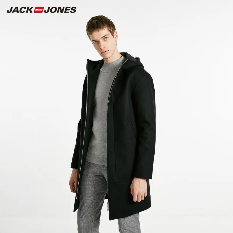 JackJones Men's Autumn Hooded Stand-up Collar Wool Long Coat Long Jacket Basic Menswear 218427511 JackJones Men's Autumn Hooded Stand-up Collar Wool Long Coat Long Jacket Basic Menswear 218427511