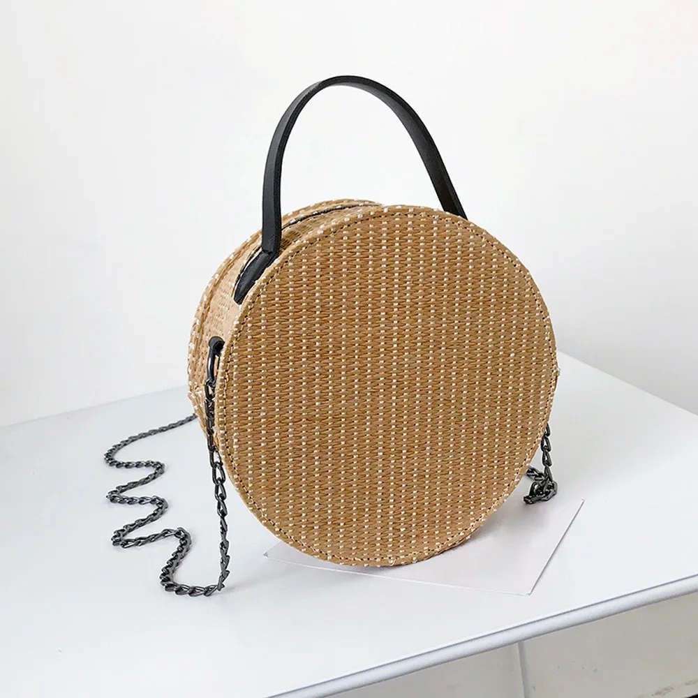 Womens Bag Vintage Crossbody Simple Weave Round Tote Handbags Shoulder taschen women ladies bags sac bandouliere femme