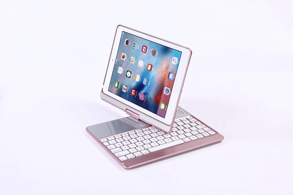 Для iPad 9,7 360 градусов вращения беспроводной Bluetooth русский/Иврит/Испанский Клавиатура чехол с 7 цветов светодиодный подсветка