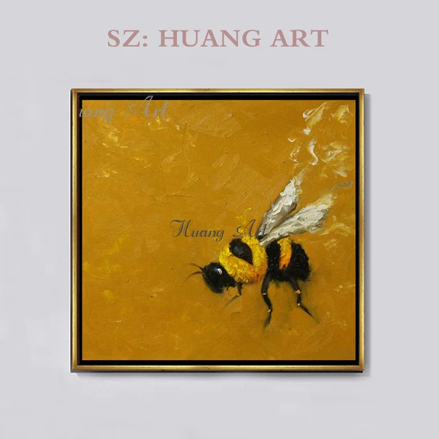 油絵】黄ゼラニウムと蜂【絵画】