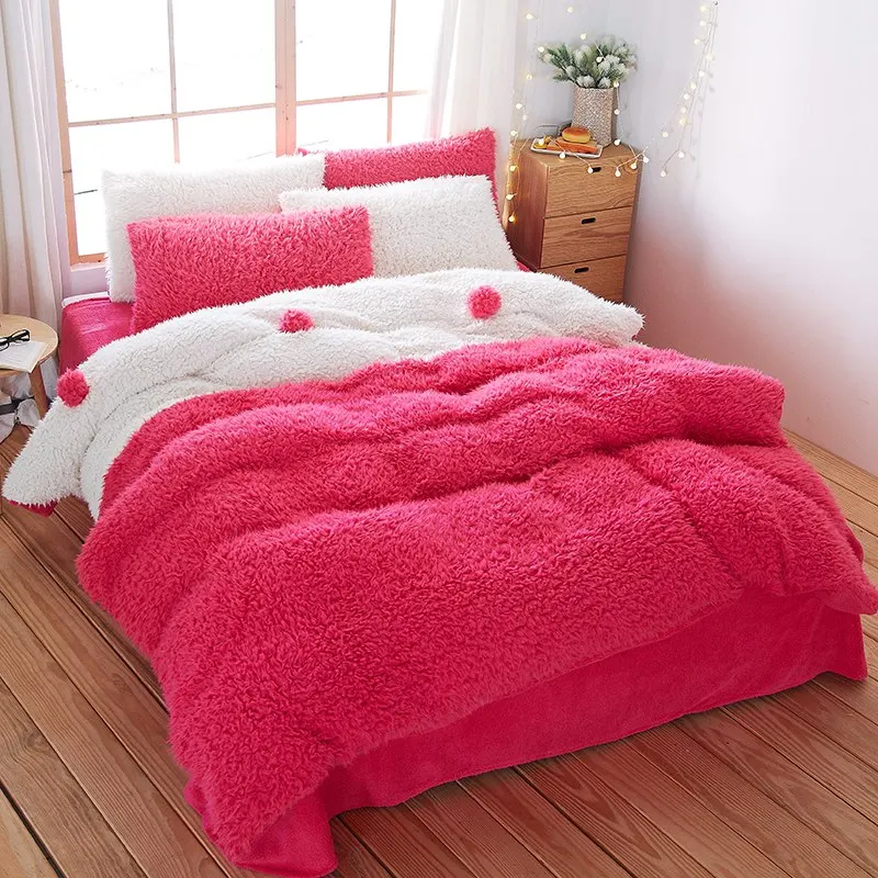 Waliicorners Solid color Queen size Bedding Set brown Fleece Warm Bed sheet Fitted sheet Bed Duvet cover parrure de lit ropa/juego de cama 16 Dasion-18012217177-IQ4A3799