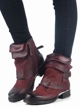 

New 2018 Fall Winter Retro Boots Women Low heels Genuine leather Cow Martin Boots High Quality Lady Riding Boots Plus Size 42