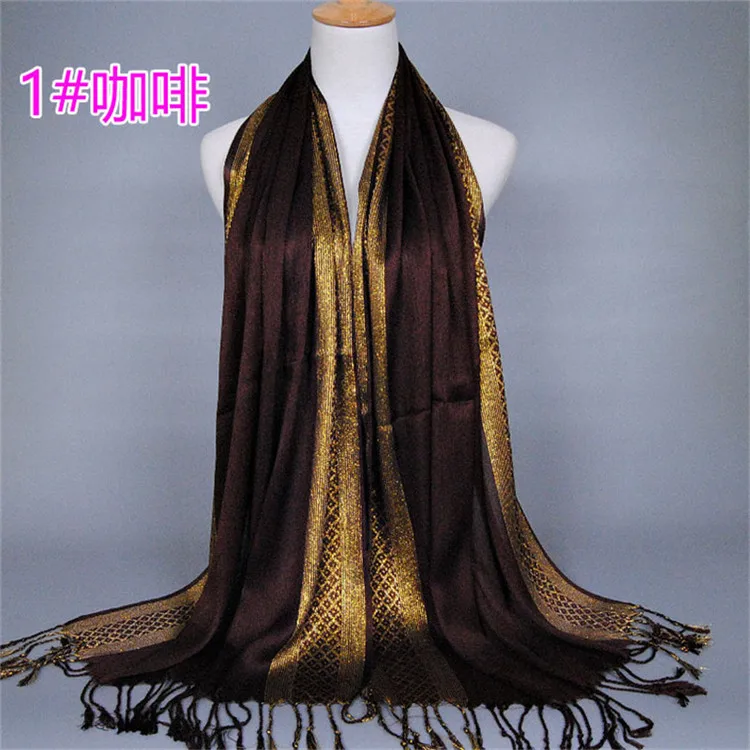 NEW women gold cotton solid color muslim head scarf shawls and wraps pashmina bandana female foulard ladies hijab stores - Цвет: 18