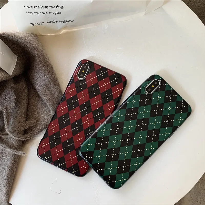 

Matte smartphone case for iPhone XR case iPhone XSMAX 6 XS X check patterned case 7 plus 8 Plus anti-dirt dark color winter grid