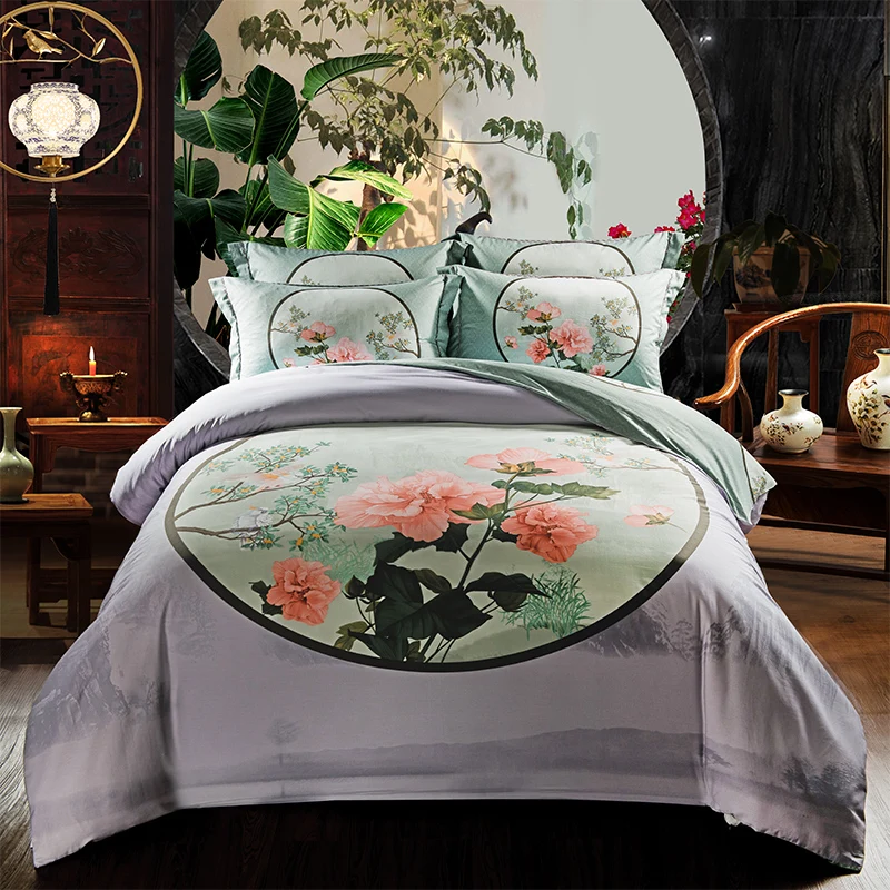 

Chinese style 100%Cotton Queen King size Bedding Set Deer Peacock Bed set Soft Bed Sheet/linen Set Duvet Cover Pillowcases