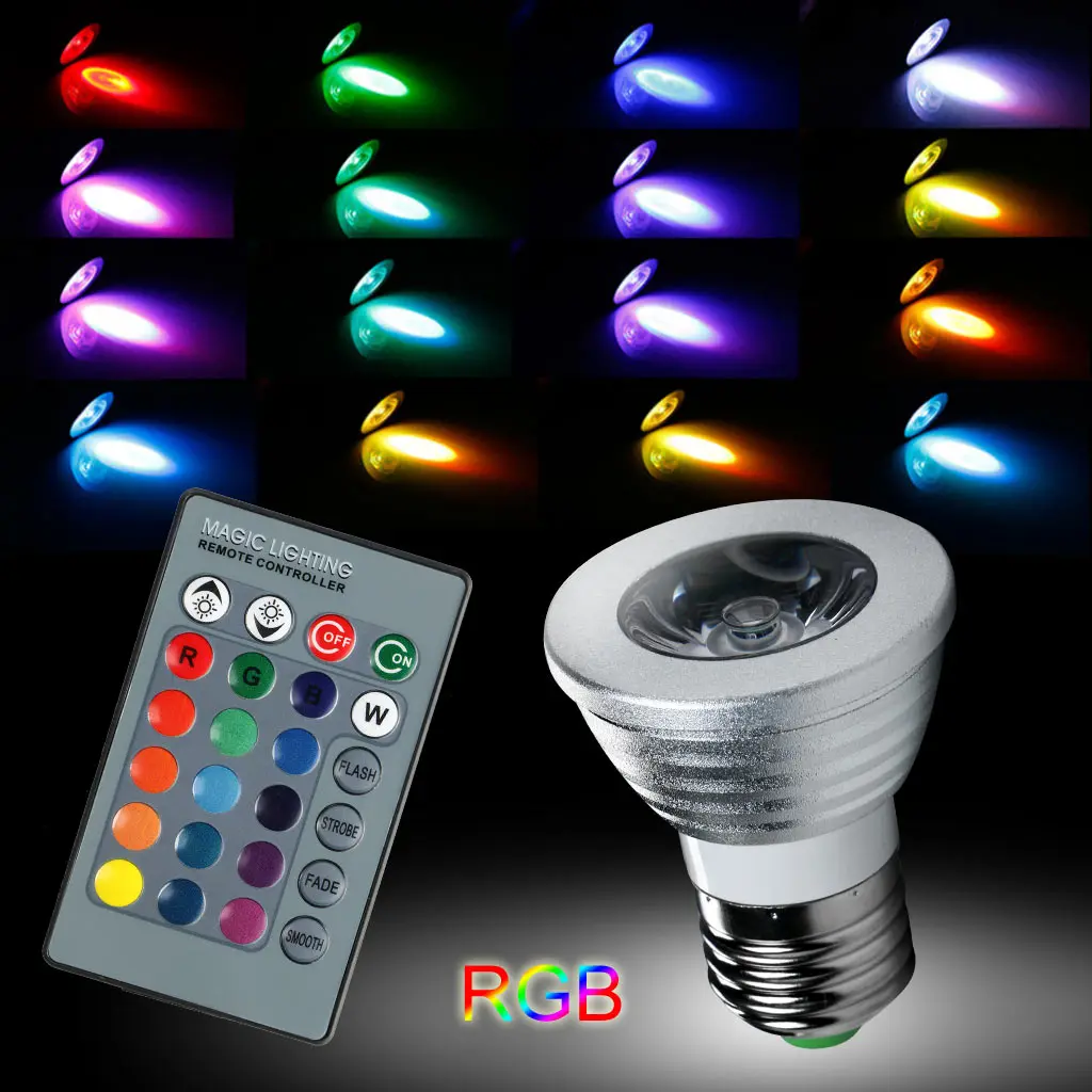 E27 светодиодный светильник 3 Вт 16 смена Цветов RGB лампа 85-265 в волшебный светильник с регулируемой яркостью RGB лампа+ 24key ИК-пульт дистанционного управления светильник ing