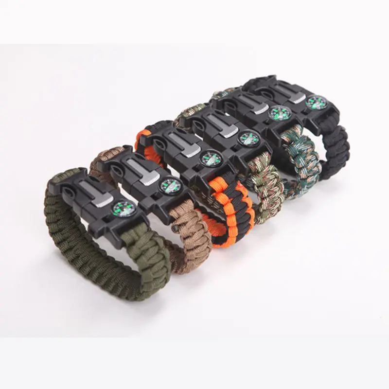 

Multi Function Emergency Bracelets Survival Paracord with Compass without Flint Outdoor Scraper Whistle Buckle Jewelry Men Women