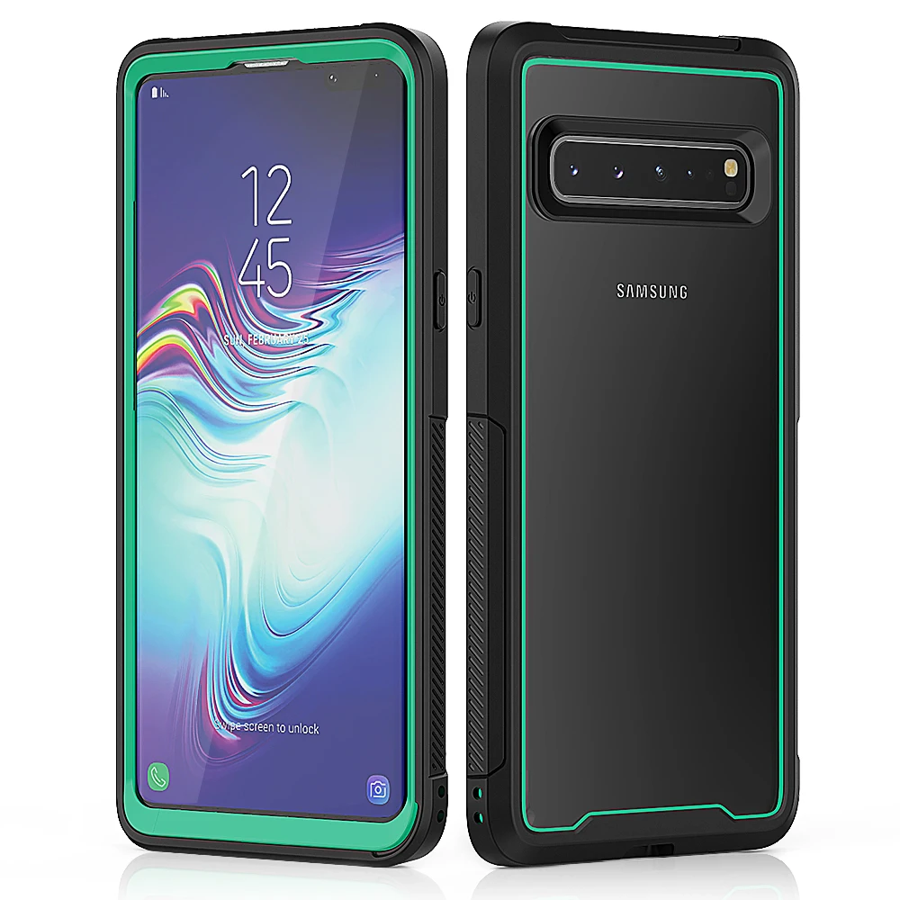 Для samsung Galaxy S10 5G S10 Plus S10E прочный прозрачный чехол, Гибридный бампер с полным корпусом, поддержка беспроводной зарядки - Цвет: Dark Green