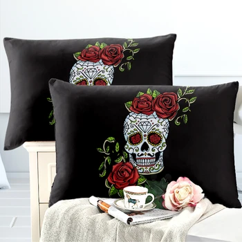 

Sweet Sugar Skull Pillowcase Rose Flowers Print Pillow Case Bedroom Pillow Cover Soft Bedclothes Bedding Home Textile D30