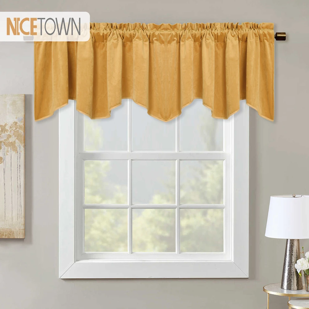 

1Pc Luxury Velvet Valance Scalloped Half Window Curtain Tier Wave Drape for Home Decoration Bay Window Kitchen Room Decor