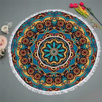 

Mandala Bohemian Beach Towel Geometry Pattern Oversized Living Room Decor Carpet Pattern Water Drops Tassel Microfiber Carpet