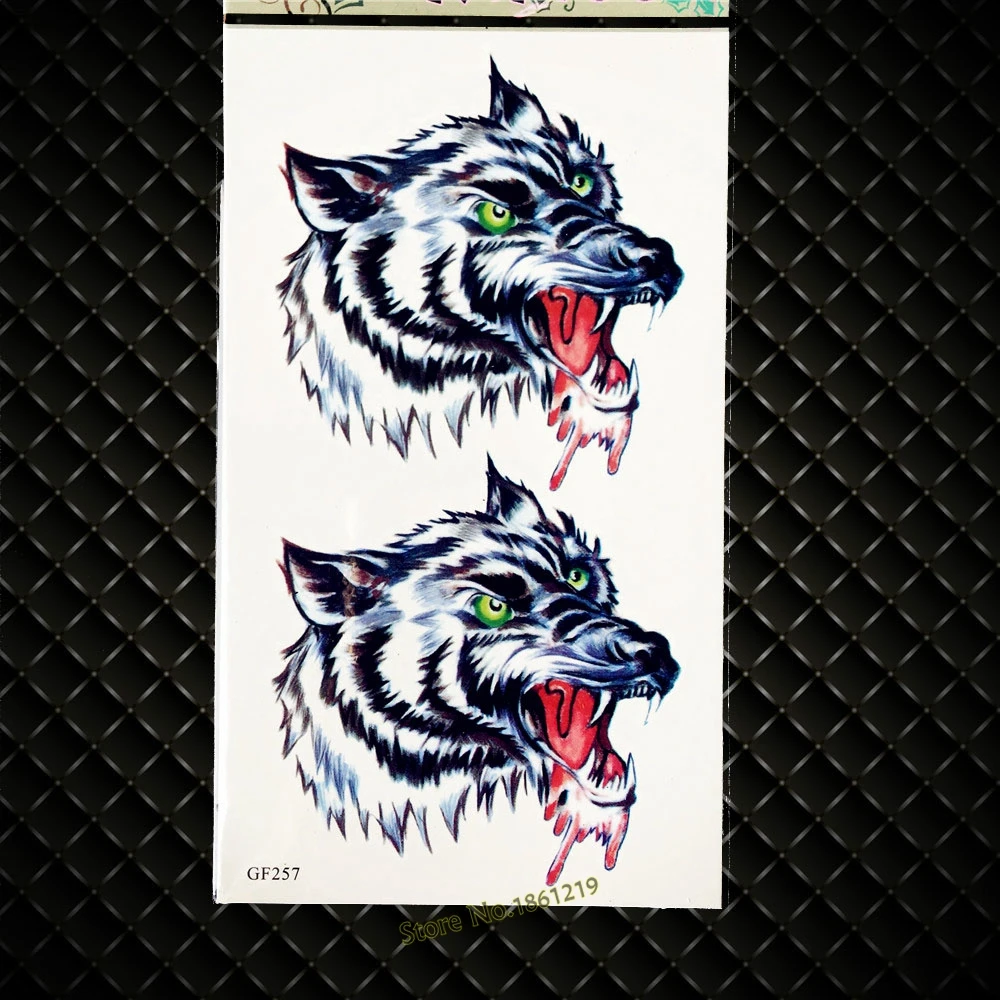 3D Serigala Binatang Temporary Tattoo Stiker Seni Tubuh Wanita